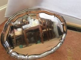 Large heavy sterling tray. center monogram “G”