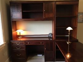 L-shaped desk, bookcase hutch by Stanley furniture - measures 7’3” by 6’6”