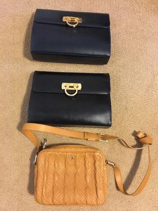 Two Ferragamo purses, one Cole Haan purse
