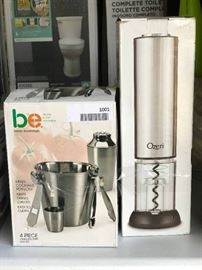 Electric wine opener and 4 piece bar set
