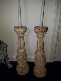 Pair Large wooden candlesticks