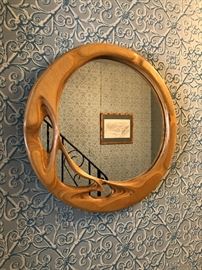 18" diameter handcrafted wood frame mirror