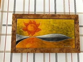 Glazed ceramic tile art by modernist master ceramist Gilbert Valentin.