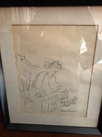 Signed sketch by famed children's book writer and illustrator Ludwig Bemmelman, best known for his Madeline picture books.
