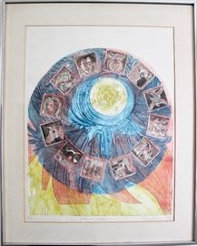 'Zodiac in Eclipse' artist proof lithograph by Nancy Nemec (1970)