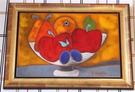 Glazed ceramic tile art by modernist master ceramist Gilbert Valentin.