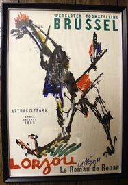 Signed Bernard Lorjou (1908-1986) lithograph from his 1958 show "Le Roman de Renar" at the Exposition universelle de Bruxelles.