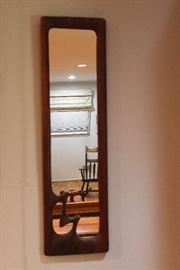 Handcrafted wood frame mirror, approx. 9 1/4" wide x 34" high