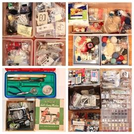 Extensive collection of sewing notions, vintage and European buttons.