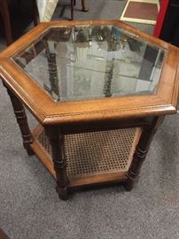  Six sided end table with glass top 