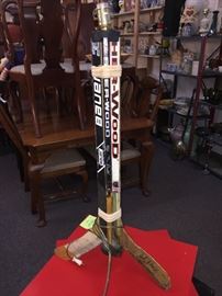 Hockey stick length. Autographed by Andy Moog goal tender of the Dallas Stars