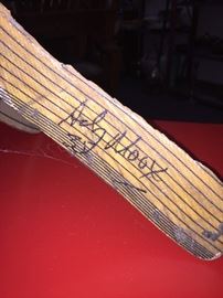 Hockey stick length. Autographed by Andy Moog goal tender of the Dallas Stars
