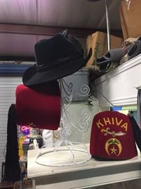 Felt cowboy hat and to Shriners Fez Caps