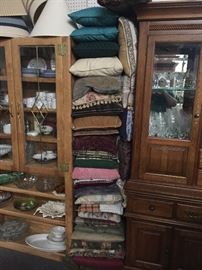 A tower of throw pillows