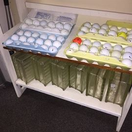 Golf balls and glass wall blocks