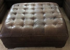 Square Tufted Weathered Leather Ottoman