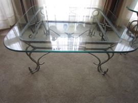 Metal and glass coffee table matches 2 end tables