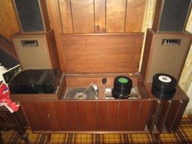 Vintage console stereo, another turn table and extra speakers-45 records