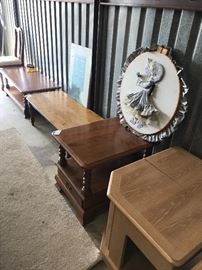 ethan allen coffee tables, mcm matching nightstands, all solid wood