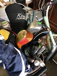 golf clubs- name brand woods, wedges, lots of golf balls and other golf related stuff! 