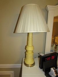 1960s yellow lamp with raised white motif