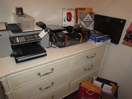 White dresser, office items, etc