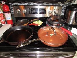 Red metal pans, ironware