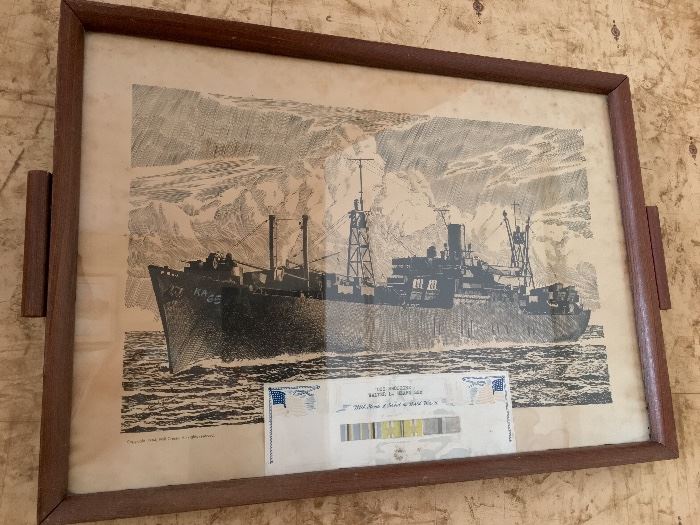 WWII Battleship Etching Print