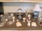Belleek pipe holder and ashtrays. Vintage pipes. Silverplate biscuit basket, glassware, cut glass, crystal.