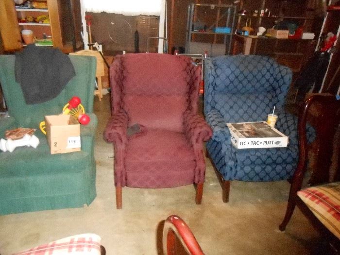 Recliners - Green chair on left is also a rocker
