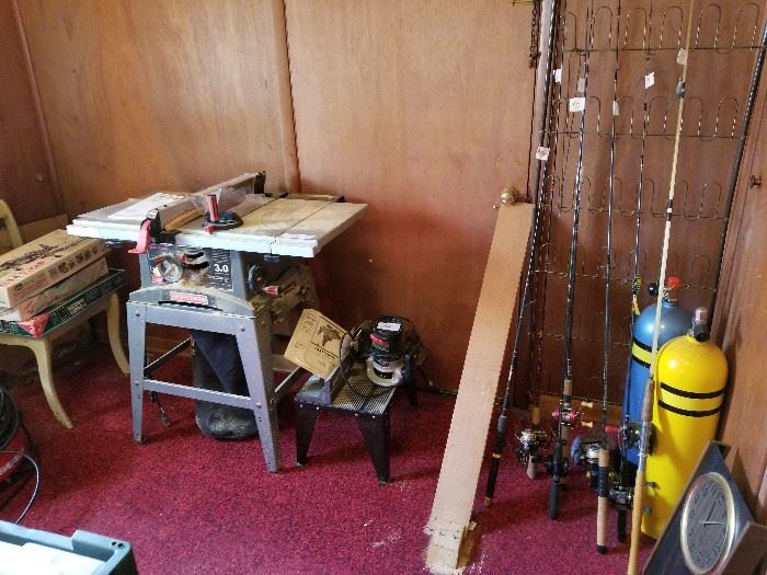 table saw and router with table .. scuba tanks