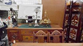 brass tea set server, candelabra