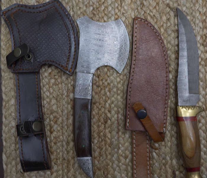 Damascus knives and axe