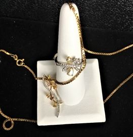 Matching diamond gold ring necklace