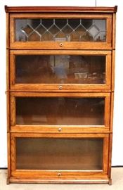 Leaded glass oak bookcase