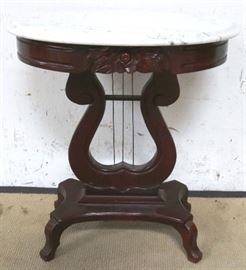 Oval marble top rose carved table