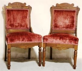 Pair Victorian walnut chairs