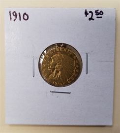 1910 $2.50 Gold Indian with loop
