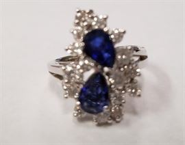 14KT White Gold .97ct Blue Sapphire and .97ct Diamond Ring