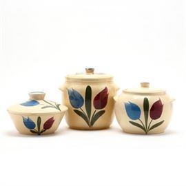 3 pcs Watt Pottery, Tulip Pattern