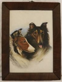Collie oil on board art in frame