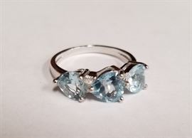 Sz 7 Baby Swiss Blue Topaz Heart shapes ring 