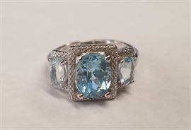 Sz 8 3.51CT TW Blue Topaz & Blue Topaz Platinum over .925 Sterling Silver Ring