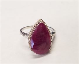 Sz 8 6CT Ruby & Diamond .925 Sterling Silver Ring