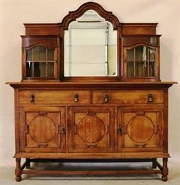 English carved oak china buffet