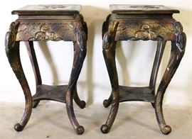 Carved pair plant stands