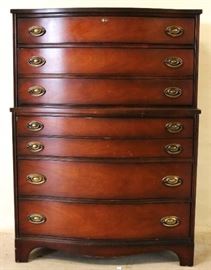 Bow front mahogany chest on chest