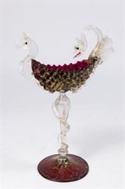 Lot 11: Venetian Gilt Ruby & Clear Glass Card Holder