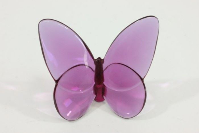 Lot 40: Baccarat Crystal Glass Peony Pink Butterfly