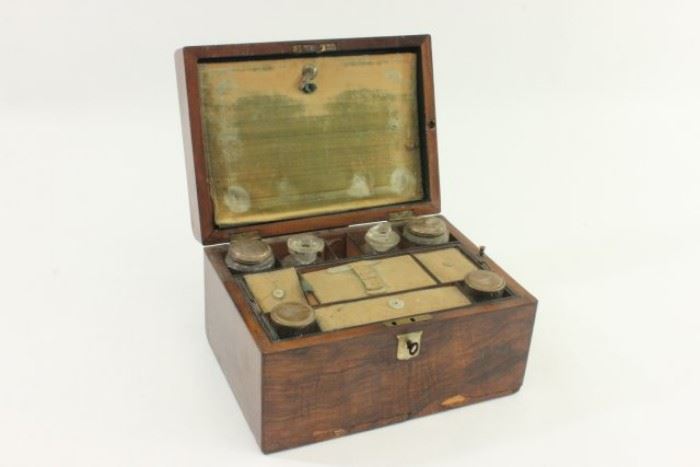 Lot 76: English Antique Vanity Set in Fitted Wooden Box
